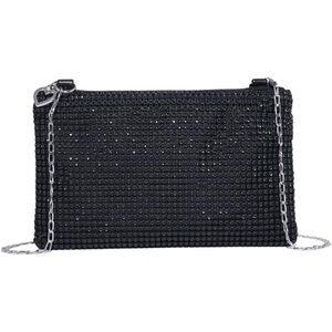 ⚡ Women's Mini Black Shiny Glitter Rhinestone Square Sparkle Evening Clutch Bag